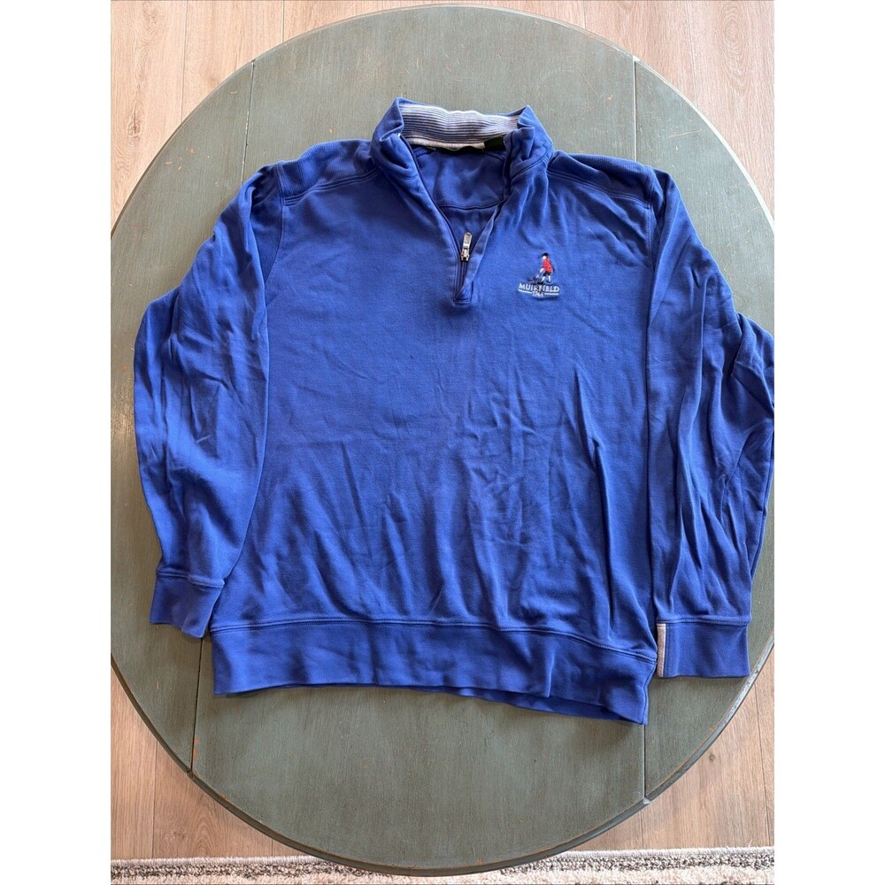 Bobby Jones Muirfield Scotland Golf 1/4 Zip Pullover Mens Large Blue Pima Cotton